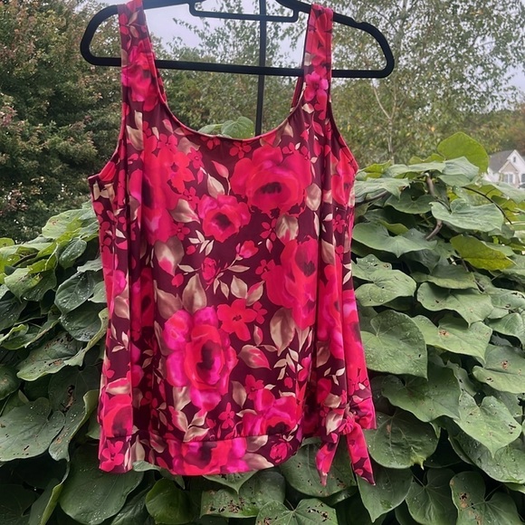 Maxine of Hollywood blouson swim top roses plus size 22 W wide straps side tie - Picture 1 of 7